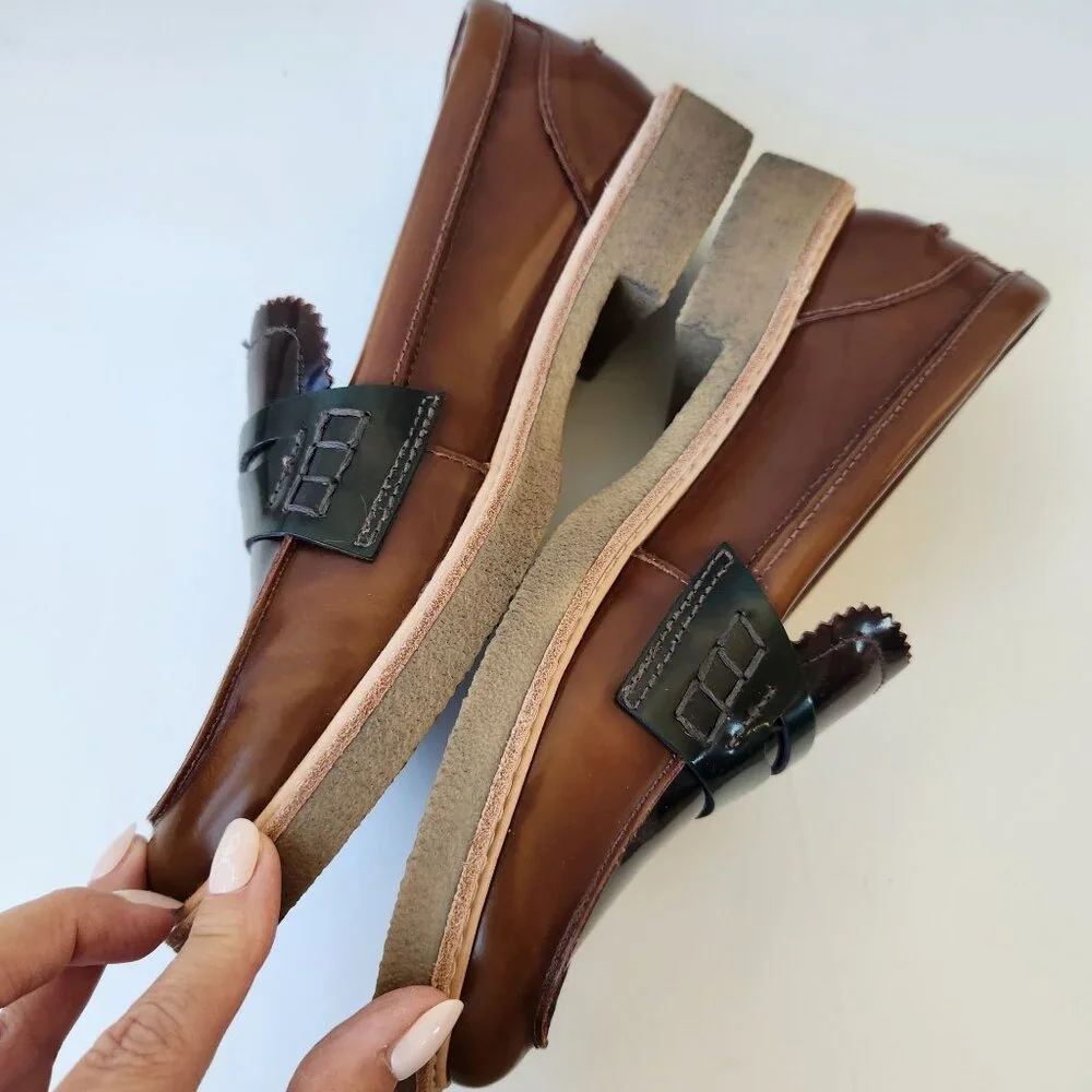 Dolce Vita Arabel Loafers Flat Brown Black Patent Leather Slip-On Shoes Preppy - Picture 10 of 11